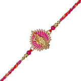 Load image into Gallery viewer, Webelkart Krishna Designer Rakhi for Brother with Gift - Set of 1 Rakhi With Set of 4 Miniature Buddha Monk Figurines Showpiece For Home With Chawal And Greeting Card