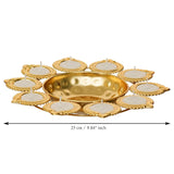 Load image into Gallery viewer, JaipurCrafts Premium Diya Shape Gold Plated Decorative Urli Bowl with Wax Candle for Home Decor Handcrafted Bowl Diwali Decor Item (10" Inches)