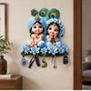 Load image into Gallery viewer, Webelkart Premium Cute Radha Krishna Key Holder for Home/Office Decor | 3D UV Printed Wooden Key Hanger Decorative Key Chain Holder (10 x 10 Inches (Sky Blue)