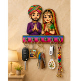 Load image into Gallery viewer, Webelkart Traditional Rajasthani Couple Wooden Key Holder for Wall Decor| Key Hanger for Home Decor,Decorative Key Stand for Livingroom (10" Inches)