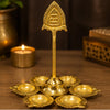 Load image into Gallery viewer, Webelkart Premium Gold Plated 6 Diyas with Om Shree Stand | Traditional Diwali Diya Holder for Pooja Room, Home Décor, Festive Decoration &amp; Gifting (8" Inches)