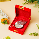 Load image into Gallery viewer, Webelkart Premium Silver Plated Kumkum Box Leaf With Red Velvet Box | roli Tikka Holder for Home and Puja Room (5.11" Inches)