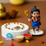 Load image into Gallery viewer, Webelkart Antique Bro Rudraksha Bracelet Rakhi for Bhaiya Brother With Little Baal Shiv Murti For Car Dashboard, Rakhis Combo for Rakshabandhan, Rakhi For Men With Greeting Card and Roli Chawal