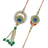 Load image into Gallery viewer, Webelkart Rakhi Combo Set for Brother and Bhabhi Premium Lumba Floral Rakhi With Free Gift Wooden Raksha Bandhan Magnet Gift For Brother And Sister With Greeting Card And Roli Chawal