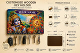 गैलरी व्यूवर में इमेज लोड करें, Webelkart Personalized Krishna Wooden Key Holder for Wall | Om Mandala Key Stand with 7 Hooks | Customised Name Decorative Key Hanger for Home Entrance, Living Room &amp; Office - 12 x 8 Inches