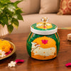 Load image into Gallery viewer, Premium Metal Pichwai Tray with Steel Jar and Lotus Brass Diya for Diwali,Decorative Tray with Jar for Home Decor,Gift for Navratri, Wedding (8" Inches) Chat Pooja Thali (Yellow)