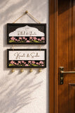 Load image into Gallery viewer, JaipurCrafts Premium Customized Wooden Couple Name Plate For Home Entrance outdoor With Bells | Handcrafted Floral Wooden Name Board for Home Decor | Perfect Wedding, Anniversary &amp; Housewarming Gift - 14 Inches