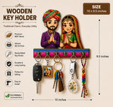 Load image into Gallery viewer, Webelkart Traditional Rajasthani Couple Wooden Key Holder for Wall Decor| Key Hanger for Home Decor,Decorative Key Stand for Livingroom (10" Inches)
