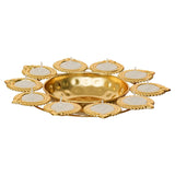 Load image into Gallery viewer, JaipurCrafts Premium Diya Shape Gold Plated Decorative Urli Bowl with Wax Candle for Home Decor Handcrafted Bowl Diwali Decor Item (10" Inches)
