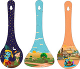 गैलरी व्यूवर में इमेज लोड करें, JaipurCrafts Premium Gokul Krishna Culture Wooden Wall Hanger Spoons for Home | Office | Living Room | Gift | Modern Decoration Items | Kitchen Wall Decor | Home Decor Hanging Items- Set of 3
