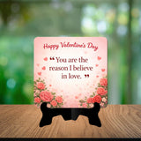 Load image into Gallery viewer, Webelkart Premium Happy Valentine's Day Decorative Table Stand, Love Quote, Romantic Gift for Valentine’s Day Gift (7" inches) Home Decor Item