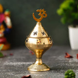 Load image into Gallery viewer, Webelkart Premium Brass swastik and om akhand Diya with Cap for Diwali Decor |Oil Puja Lamp for Aarti Diya|Deepak Oil Lamp for Home Decor Temple Pooja Articles( Brass 4.72" Inhes ) Diwali Decor Item