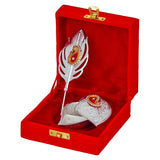 Load image into Gallery viewer, Webelkart Decorative Designer Silver Kumkum Box With Leaf And Red Velvet,Roli|Chawal|Chandan|Haldi|Kumkum Puja Box|Sindoor Box- Diwali Gift Item,Roli Chawal (5&quot; Inches)