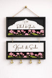 Load image into Gallery viewer, JaipurCrafts Premium Customized Wooden Couple Name Plate For Home Entrance outdoor With Bells | Handcrafted Floral Wooden Name Board for Home Decor | Perfect Wedding, Anniversary &amp; Housewarming Gift - 14 Inches