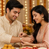 Load image into Gallery viewer, Webelkart Antique Combo Of 2 Kundan Rakhi For Bhaiya Bhabhi With Fridge Magnet Beautiful Rakshabandhan Greetings Card Rakhi For Brother,Kashmiri Watch for Women