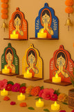 Load image into Gallery viewer, Webelkart Premium Handcrafted Wooden Wall Diya Holder – Traditional Indian Namaste Lady Design Wall Shelf for Diwali Decor,Tealight Candle Holder (Set of 5) Wall Shelf