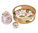 गैलरी व्यूवर में इमेज लोड करें, Webelkart Premium Metal Pichwai Tray with Steel Jar and Lotus Brass Diya for Diwali,Decorative Tray with Jar for Home Decor,Gift for Navratri, Wedding (8&quot; Inches)