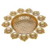 Load image into Gallery viewer, JaipurCrafts Premium Flower Diya Shape Gold Polish Decorative Urli Bowl for Home and Office Decor/Urli tealight Candle Holder/Diwali Decorations Items for Home Decor (14 Inches, Gold)