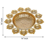 Load image into Gallery viewer, JaipurCrafts Premium Flower Diya Shape Gold Polish Decorative Urli Bowl for Home and Office Decor/Urli tealight Candle Holder/Diwali Decorations Items for Home Decor (14 Inches, Gold)