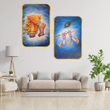 गैलरी व्यूवर में इमेज लोड करें, Webelkart Premium Krishna wall painting, Krishna feet wall art, flute wall decor, peacock feather wall frame, Hindu god wall art, temple decoration item, Home Decor Item (18 x 22 Inches)