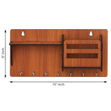 गैलरी व्यूवर में इमेज लोड करें, JaipurCrafts Wooden Matte Finish Designer Key Holder Side Wall Shelf, Key Holder with 7 Keys Hooks (Brown) Key Holder for Home and Office Decor (10&quot;x 5&quot;)