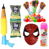 Load image into Gallery viewer, Webelkart Organic Holi Combo Set Of 6,1 Spider-Man Face Mask,1 Mini Snow Spray Bottle, For Holi,2 Herbal Gulal Colours,1 Gulal Gun for Holi festival With 37 Water Balloons Combo Pack