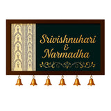 Load image into Gallery viewer, Webelkart Antique Customised House Name Plate With Golden Bell For Home Entrance Outdoor - Wooden Door name plates | Name Plate Office &amp; Home Entrance (14 x 10 inches)