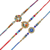 Load image into Gallery viewer, Webelkart Premium 3 Designer Rakhi for Bhaiya and Bhabhi With Little Shiva Idol For Car Dashboard, Rakhis Combo for Rakshabandhan With Greeting Card and Roli Chawal
