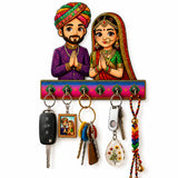 Load image into Gallery viewer, Webelkart Traditional Rajasthani Couple Wooden Key Holder for Wall Decor| Key Hanger for Home Decor,Decorative Key Stand for Livingroom (10" Inches)