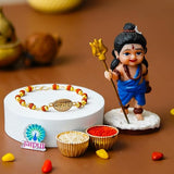 गैलरी व्यूवर में इमेज लोड करें, Webelkart Beautiful Rudraksha Mahakal Rakhi for Brother With Little Baal Shiv Murti For Car Dashboard, Rakhis Combo for Rakshabandhan, Rakhi For Bhaiya And Bhabhi With Greeting Card and Roli Chawal