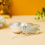 Load image into Gallery viewer, Webelkart Premium Silver Plated Kumkum Box Leaf With Red Velvet Box | roli Tikka Holder for Home and Puja Room (5.11" Inches)