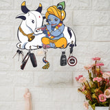 Load image into Gallery viewer, JaipurCrafts Premium Cow with Krishna Wooden Key Holder for Home/Office Decor/Key Hanger for Wall Decor,Decorative Item for Home