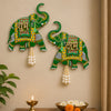 Load image into Gallery viewer, Webelkart Premium Set of 2 with Shubh Labh Wall Hanging for Diwali Decoration| Wall Decor |Temple Decor Wall Hanging |Pooja and Home Decor Hanging (Elephant) (Green)