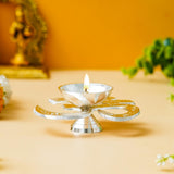 Load image into Gallery viewer, Webelkart Antique Om Silver Akhand Diya with Velvet Box for Pooja Decor | Diya for Diwali| Oil Lamp for Home( 4.5" Inches)