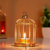 Load image into Gallery viewer, JaipurCrafts Gold Color Metal Iron Bird Cage Tea Light Holder with Diwali Diya Light Free Tealight Candle Holder for Home| Tealight Holder for Home and Diwali Decoration (4 Inches, Gold)