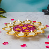 Load image into Gallery viewer, JaipurCrafts Premium Diya Shape Gold Plated Decorative Urli Bowl with Wax Candle for Home Decor Handcrafted Bowl Diwali Decor Item (10" Inches)