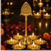 Load image into Gallery viewer, Webelkart Premium Gold Plated 6 Diyas with Om Shree Stand | Traditional Diwali Diya Holder for Pooja Room, Home Décor, Festive Decoration &amp; Gifting (8" Inches)