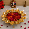 Load image into Gallery viewer, Webelkart Gold Polish Diya Shape Flower Decorative Urli Bowl for Home Handcrafted Bowl for Floating Flowers and Home,Office and Table Decor- Diwali Decorations Items 1 L