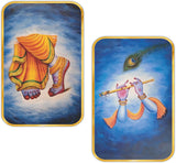 गैलरी व्यूवर में इमेज लोड करें, Webelkart Premium Krishna wall painting, Krishna feet wall art, flute wall decor, peacock feather wall frame, Hindu god wall art, temple decoration item, Home Decor Item (18 x 22 Inches)