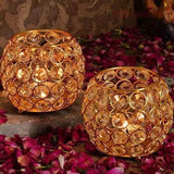 Load image into Gallery viewer, JaipurCrafts Premium Set of 2 Votives Bowl Crystal Tea Light Candle Holder for Diwali Decor |TeaLight Candle Holders for Home Decor Diwali Gift Item (3" Inches Set of 2 Gold)