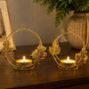 Load image into Gallery viewer, Webelkart Premium Gold Leaf Tealight Candle Holder Set of 2 | Decorative Metal Candle Stand with Leaf Design | Tabletop Home Decor for Living Room, Bedroom, Diwali, Wedding &amp; Festive Decoration