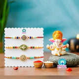 Load image into Gallery viewer, Webelkart Antique 3 Designer Rakhi for Brother and Bhabhi With Ganesha Figurine Rakhi Gifts For Brother And Bhabh,Rakhi For Bhaiya And Bhabhi,Men Rakhi Bracelet With Roli &amp; Chawal And Greeting Card