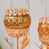 Load image into Gallery viewer, JaipurCrafts Premium Crystal Brass Rose Candle Holder for Diwali Decoration |Tealight Candle Holder for Table Decor - Gift Items for Home and Office Decor Set of 2(8.66" Inches Gold)