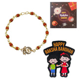 Load image into Gallery viewer, Webelkart Om Shiv Rudraksha Rakhi for Brother with Free Fridge Magnet, Raksha Bandhan Gift for Bhaiya and Bhabhi,Rakhi for Brother Sister Greeting Card and Roli Chawal