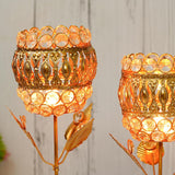 Load image into Gallery viewer, JaipurCrafts Premium Crystal Brass Rose Candle Holder for Diwali Decoration |Tealight Candle Holder for Table Decor - Gift Items for Home and Office Decor Set of 2(8.66" Inches Gold)