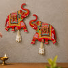 Load image into Gallery viewer, Webelkart Premium Set of 2 with Shubh Labh Wall Hanging for Diwali Decoration| Wall Decor |Temple Decor Wall Hanging |Pooja and Home Decor Hanging (Elephant) (Red)