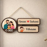 Load image into Gallery viewer, Webelkart Premium Customized Wooden Family Name Plate for Home Entrance Outdoor And Indoor | Personalized Name Board with Cartoon Family &amp; Kids Name - 16 x 8 Inches