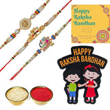 Load image into Gallery viewer, Webelkart Designer 3 Rakhi Set For Bhaiya And Bhabhi With Free Wooden Raksha Bandhan Magnet Gift For Brother And Sister .Couple Combo Set With Greeting Card And Roli Chawal Pack
