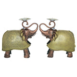 Load image into Gallery viewer, Webelkart Premium Handcrafted Metal Elephant Tealight Candle Holders for Home Decor,Set of 2 Antique Copper &amp; Gold Decorative Table Décor for Home, Living Room &amp; Festive Decoration (10" Inches)
