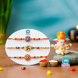 Load image into Gallery viewer, Webelkart Premium 3 Designer Rakhi for Brother With Ganesha Figurine Rakhi Gifts For Bhaiya And Bhabh,Rakhi For Brother And Bhabhi,Men Rakhi Bracelet With Roli &amp; Chawal And Greeting Card